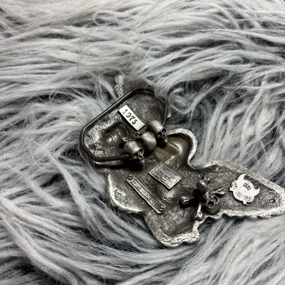 Vintage 1973 Skull‎ Biker Gothic Silver-Toned Metal Belt Buckle Bad to the Bone - Picture 9 of 14
